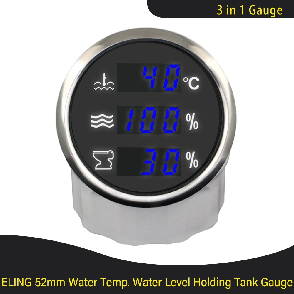 

Waterproof Digital 52mm 3 in 1 Multi-Function Gauge Water Temp. Water Level Holding Tank with Blue Backlight for Car Boat 9-32V