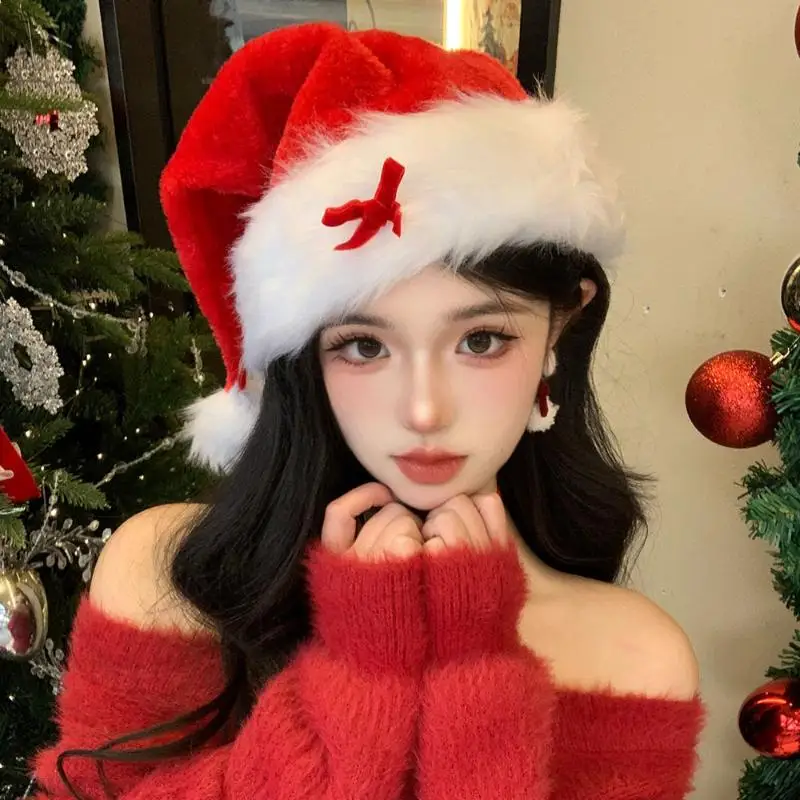 Christmas Santa Hat Xmas Long Plush Holiday Red Hat For Adults And Kids Unisex 2025 New Year Festive Party Supplies Gifts