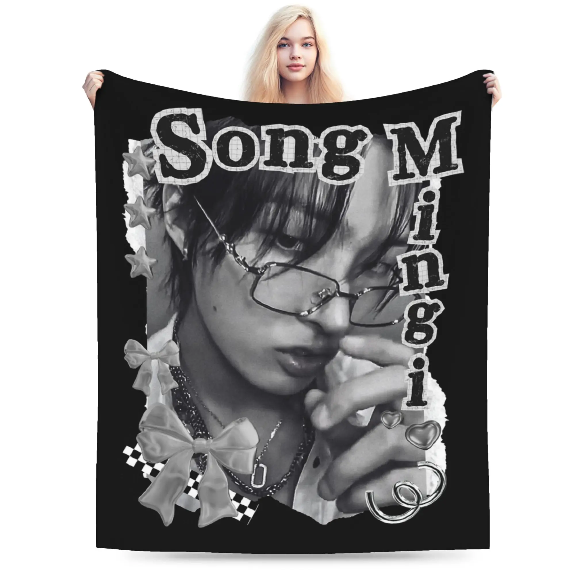 Kpop Boy Group A-Ateez Song Mingi Blanket Fleece Printed  Breathable Ultra-Soft Throw Blanket for Home Outdoor Plush Thin Quilt