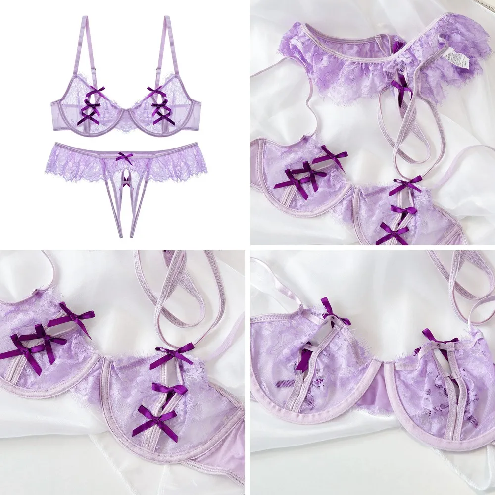 

Wisteria Purple Butterfly Lace Bra Set for Small Bust, No Padding, Comfortable & Sexy