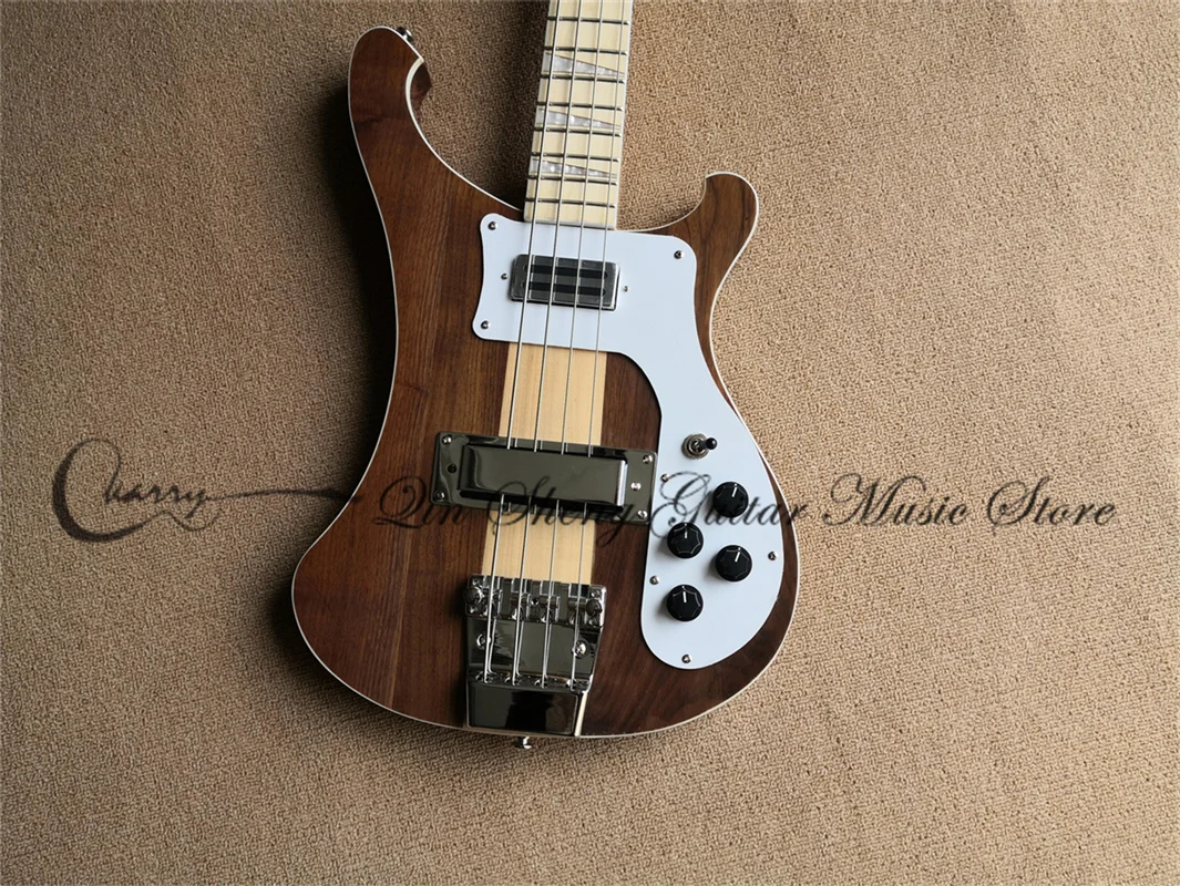 4003 electric bass guitar, maple through walnut body, maple fretboard white shell inlay, chrome buttons, fixed bridge