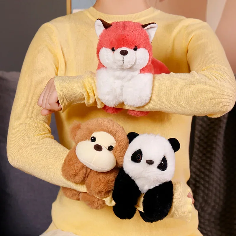 Lovely Animals Slap Snap Wrap Wristband Bracelet Bunny Panda Tiger Raccoon Plush Hand Ring Wristband Kids Toys Funny Gift