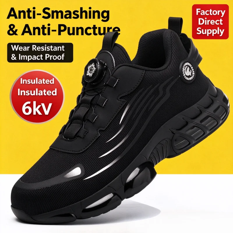 Rotating button protective shoes, steel-toe working sports shoes, puncture-resistant, breathable industrial safety shoes