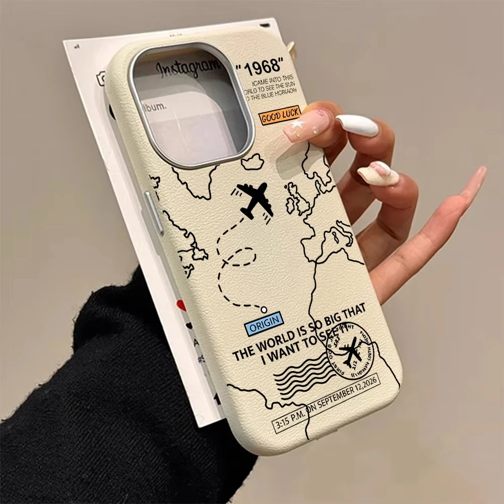 Flugzeug-Route-Schutzhülle aus schlichtem Leder für Xiaomi Mi 14T POCO X7 X6 X3 Pro NFC M6 4G Plus 5G, stoßfeste Macropore-weiche Silikonhülle