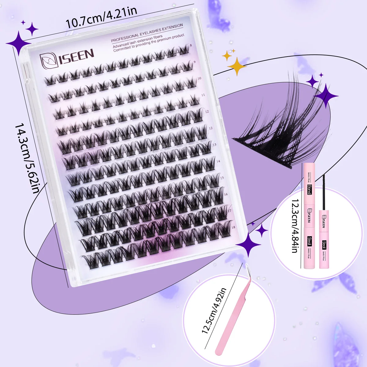 Zestaw do naturalnych kęp rzęs, zestaw do przedłużania rzęs typu Wispy, rzęsy w kształcie litery C, przedłużanie rzęs w kępkach 8-18mm z klejem i zgrzewaczem, pęseta do rzęs.