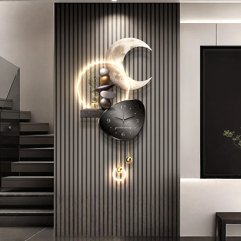 Advanced Feeling With Clock TV Background Wall Decoration Creative Living Room Wall Lamp Stone For Operation Hanging Painting