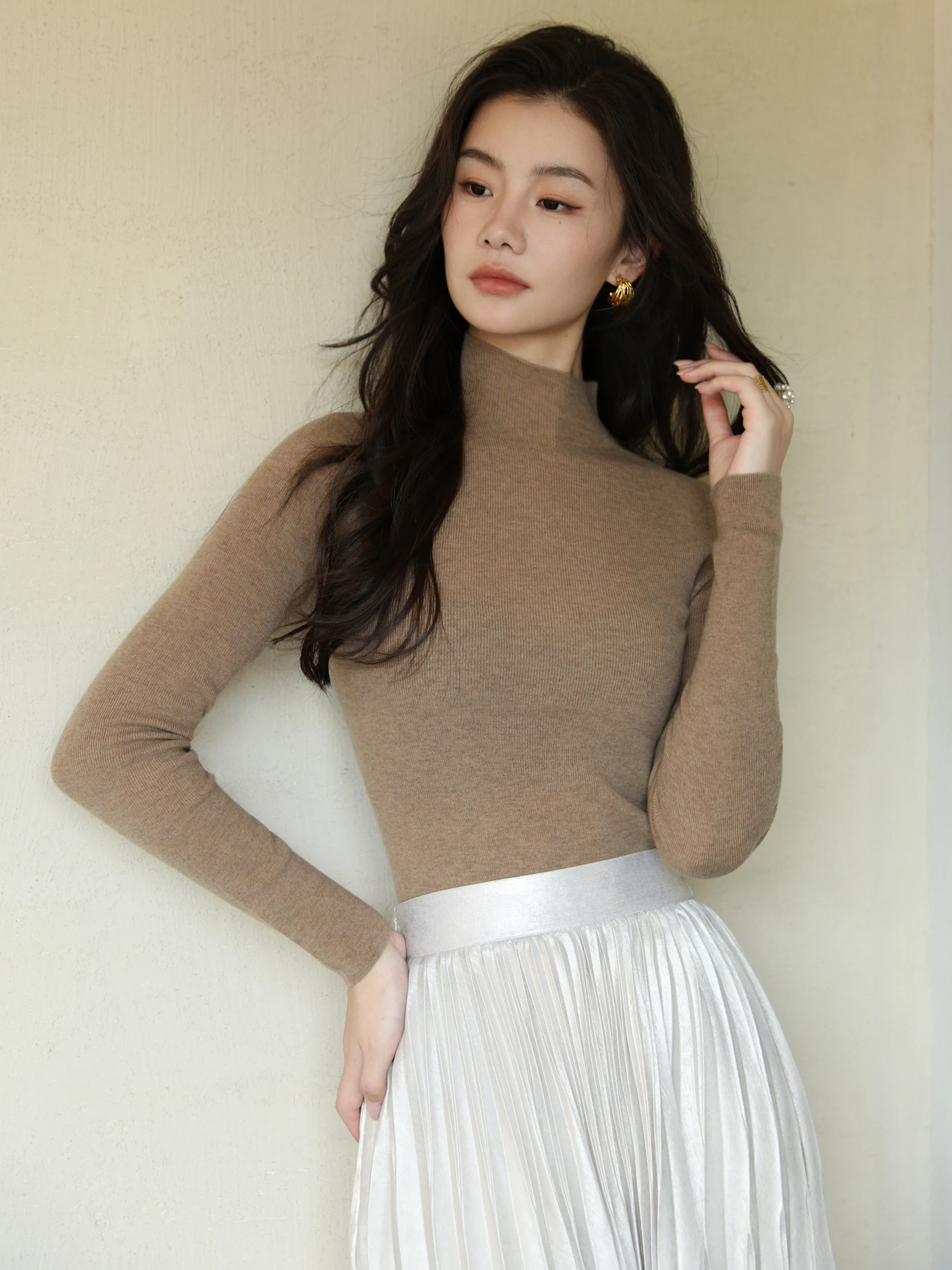 

Женский вязаный свитер MAXMAY с высоким воротником и длинным рукавом, осенне-зимний, из смесовой шерсти, качественная базовая одежда