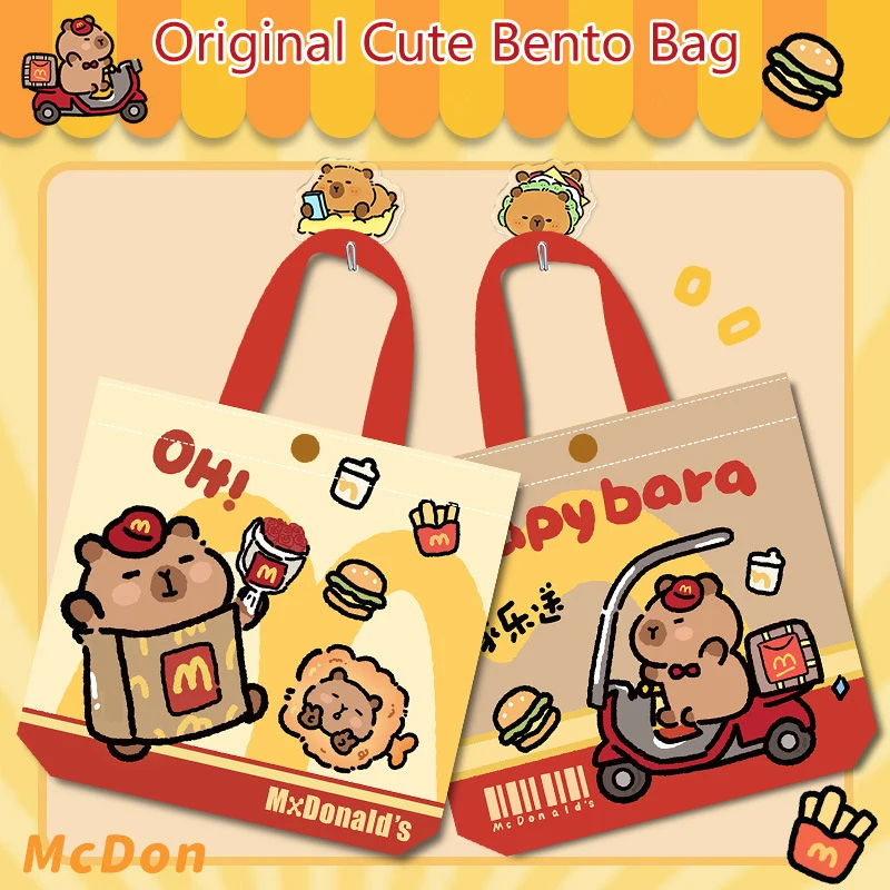 Cute Cartoon Kawaii Capybara Sanrio Butter Bear Canvas Bag Large Capacity Multi Functional Handbag And Bento Bag Shoulder Bag