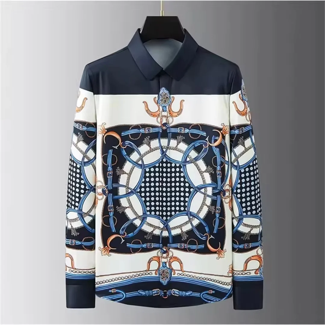 

Luxurious men's long-sleeved printed shirt - fashionable casual style - simple retro design - medieval style men's clothing - la