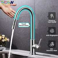 Touch on Kitchen Sink Faucets with Pull Down Sprayer,brushed Nickel Hot Cold Pull Out Kitchen Mixer Tap,smart Touch Kitchen Tap