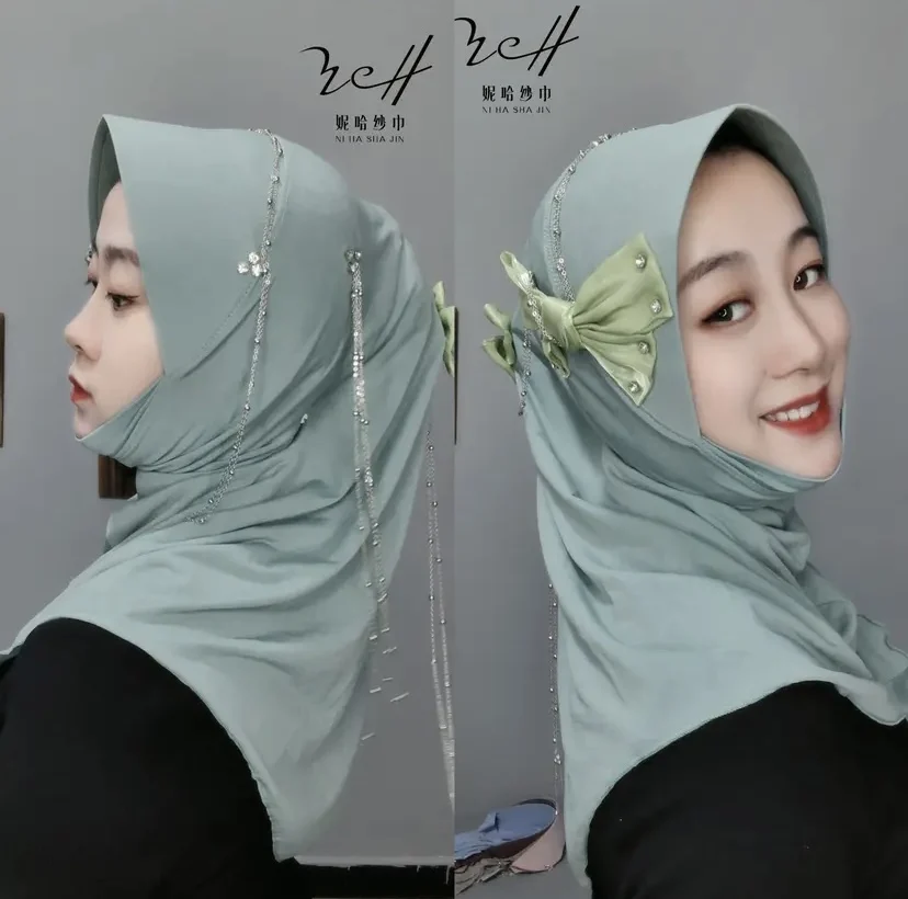 Bow Tassels Decor Cute Sweet Girls Moslem Hijabi