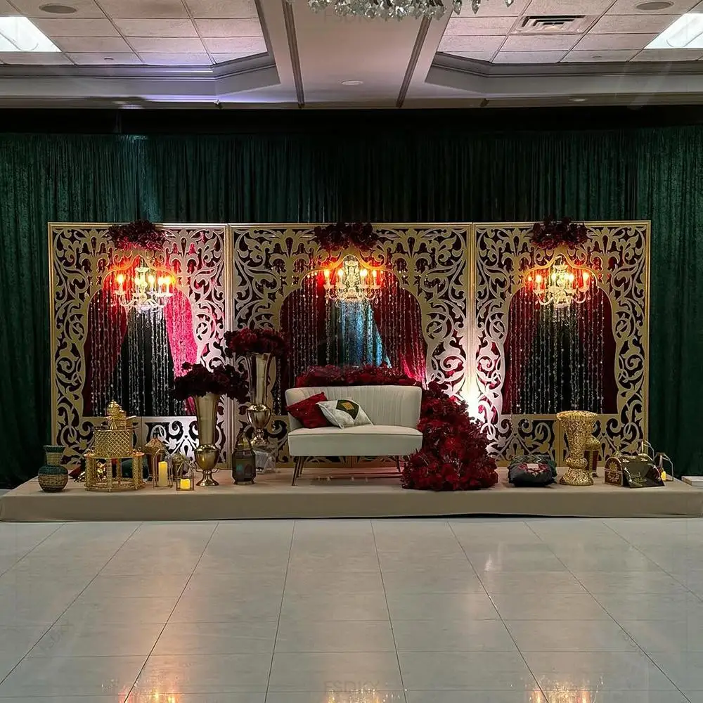 

FSDKX Customized Golden Backdrop Arch Set Large Wedding Stage Backdrop Arch Door Stand