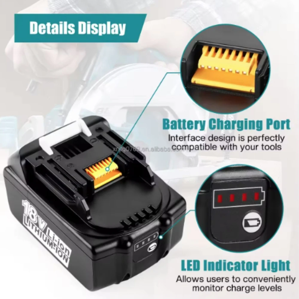 Imagem -06 - Bateria de Substituição de Íon de Lítio para Makita 100 Compatível 18v 6ah 18650 Lxt Bl1850 Bl1860b Bl1860 Dhp48