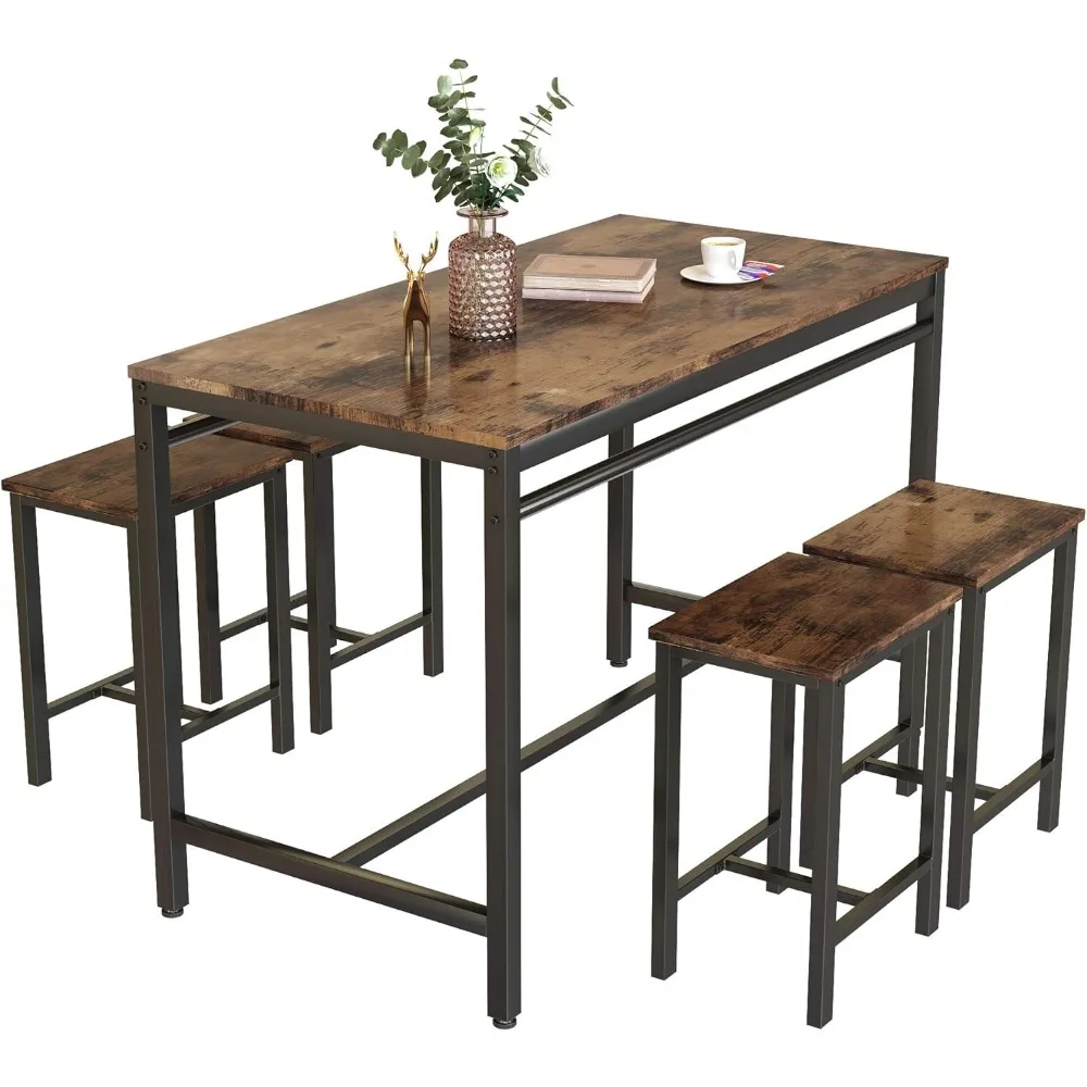 5 PCS Dining Table Set,Kitchen Table and Chairs for 4,Wood Pub Bar Table Set Perfect for Breakfast Nook, Small Space Living Room