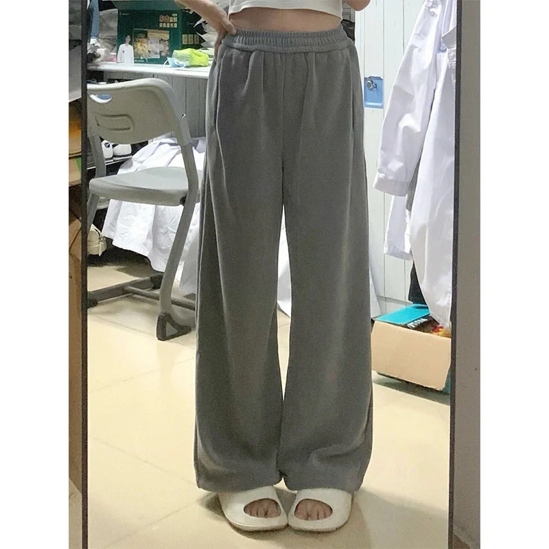 American sle fce forrado calças femininas inverno novo casual solto em linha reta ey calças esportivas tamanho pequeno calças de perna larga