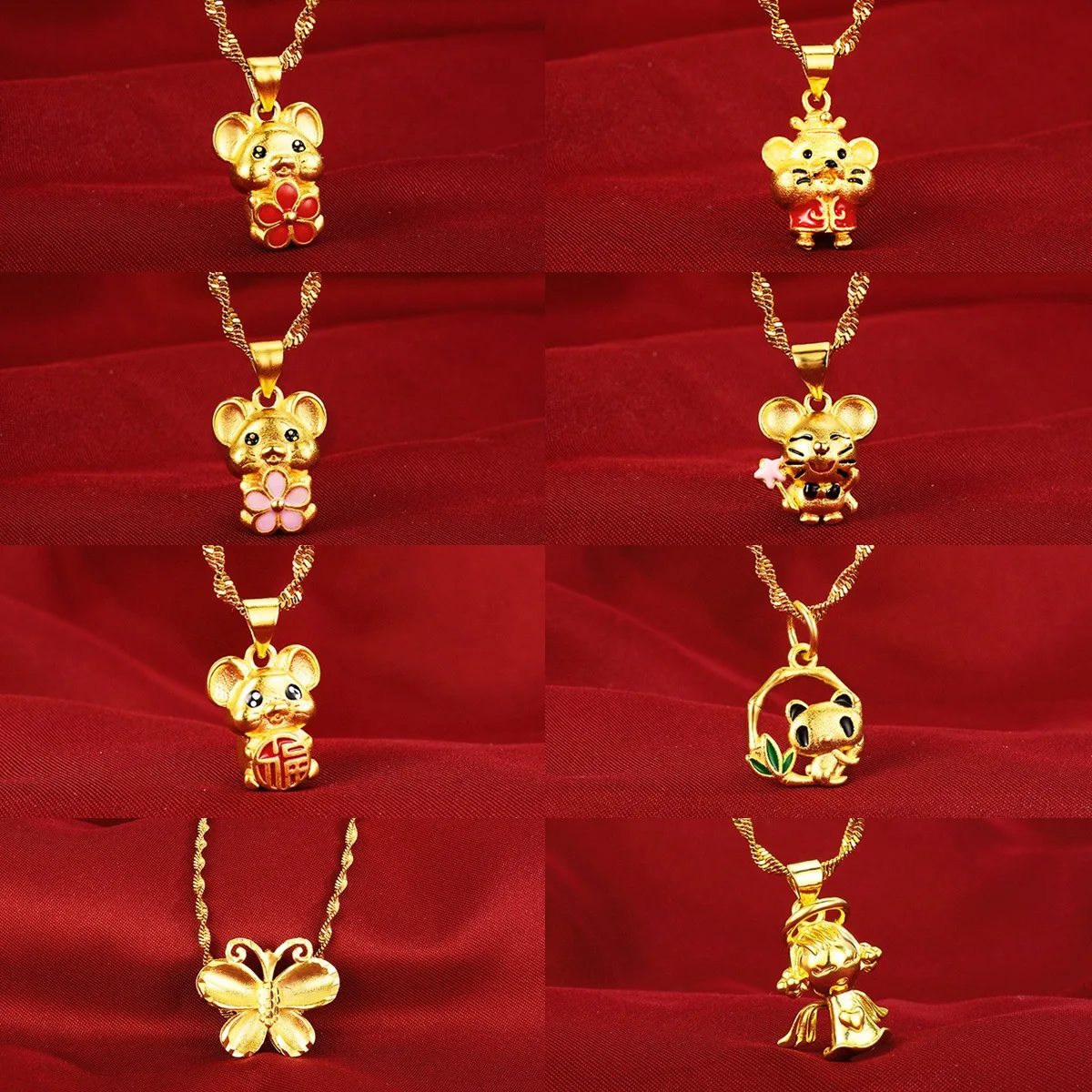 

Vietnamese Gold Sand Zodiac Animal Sign Rat Imitation Gold Angel Moving Wings Pendant Red Panda Necklace