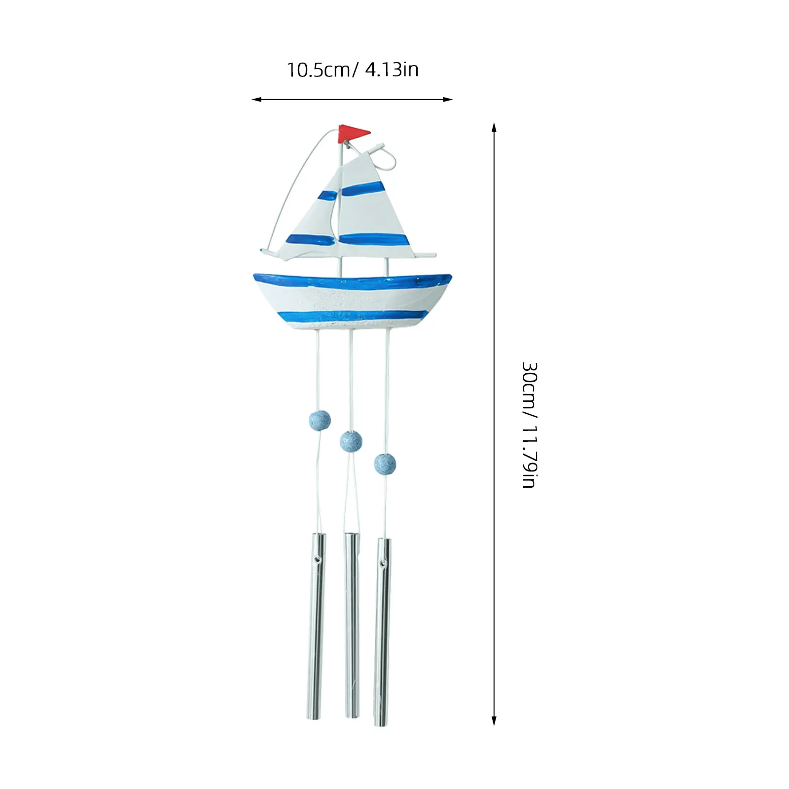 2Pcs Rustic Wooden Sailboat Wind Chimes Mediterranean Nautical Outdoor Garden Hanging Ornaments Balcony Porch Patio Wind Bell