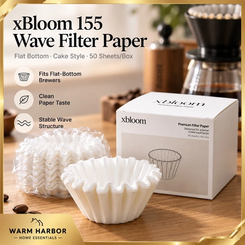 Xbloom 155 Wave Coffee Filter Paper Flat Bottom Cake Style Pleated Paper Filters 50pcs Box Pour Over Brewing Accessory Home Cafe