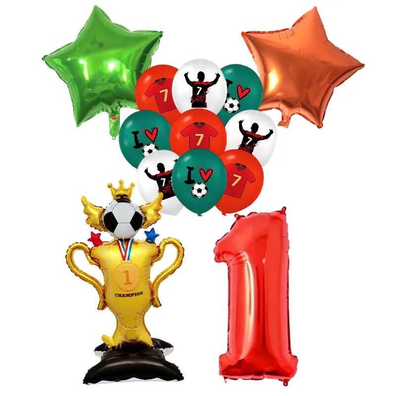 Neueste CR7 Geburtstagsdekoration Fußball-Superstar Party-Zubehör Fußball-Ballons-Set Tischdecke Teller Becher Hintergrund Deko-Geschenke – Detail 14
