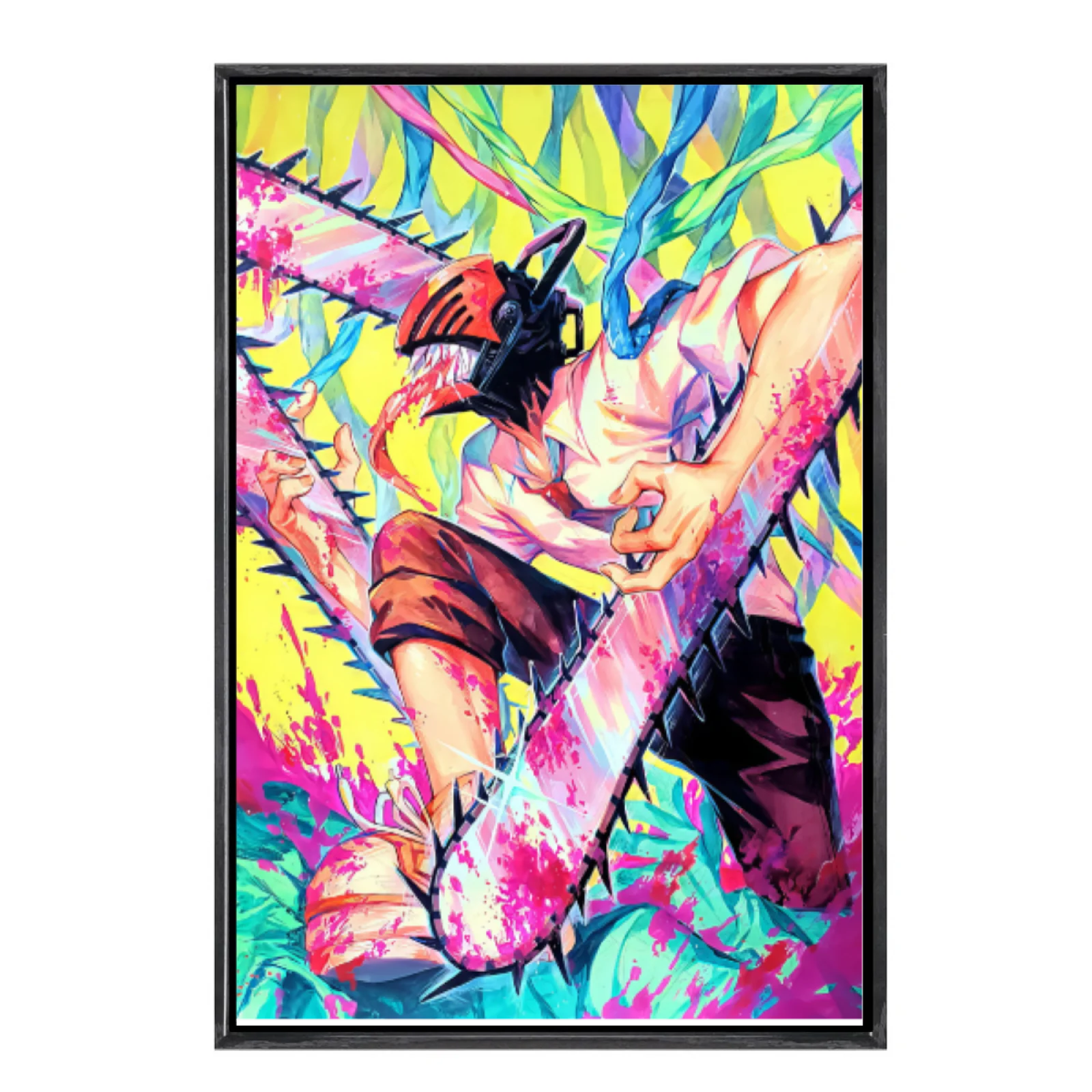 

Японский мультиразмерный холст с изображением манги, настенное искусство в двойной рамке, домашний декор с изображением бензопилы для гостиной, спальни