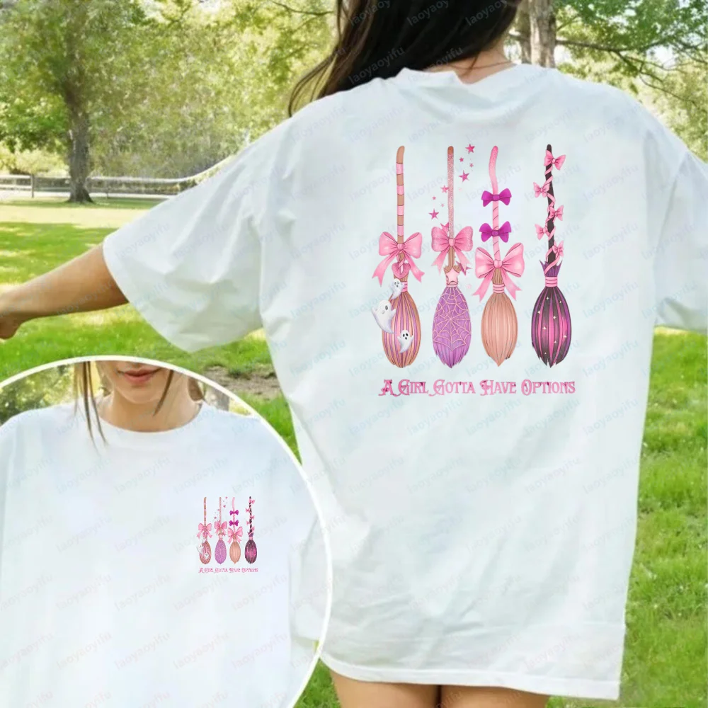 Pink Broom Options Tee Girl Gotta Have Cute Magic Women Cotton Casual Shirt Witch Pink Ribbon Tees Cancer Ribbon Halloween Tees