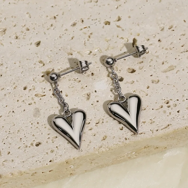 Boucles d'Oreilles Pendantes Élégantes en Forme de Cœur pour Femme, Bijoux en Or et Argent, en Acier Inoxydable, pour ixde Fiançailles, Cadeau pour Fille