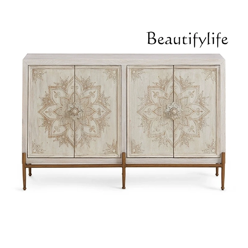 

Simple Modern Light Luxury Retro Solid Wood Entrance Cabinet Living Room Painted Decorative Storage Sideboard Cabinet