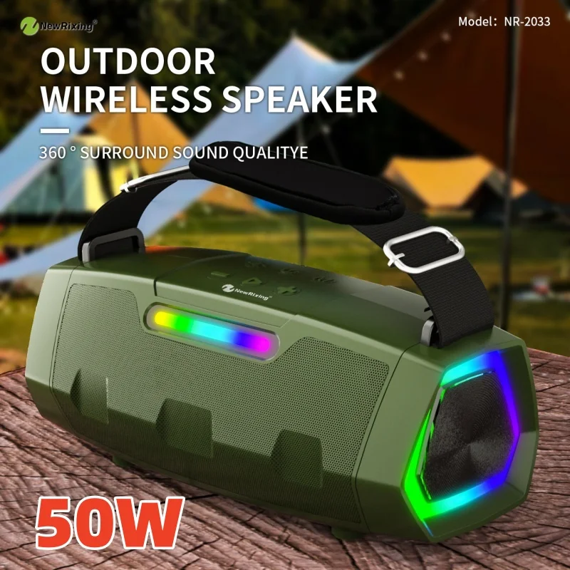 Wireless Bluetooth Speaker IPX5 Waterproof High-Power Outdoor LED Dazzling Light Portable Square Dance Multifunctional Subwoofer