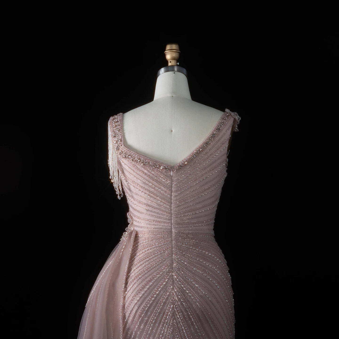 Sharon Said Abendkleid Glamouröses Grünes Tüllkleid mit Perlen und Quasten, Sweetheart-Ausschnitt, Luxuriöses Dubai-Formelles Hochzeits- und Partykleid SS103 Maßanfertigung – Detail 26