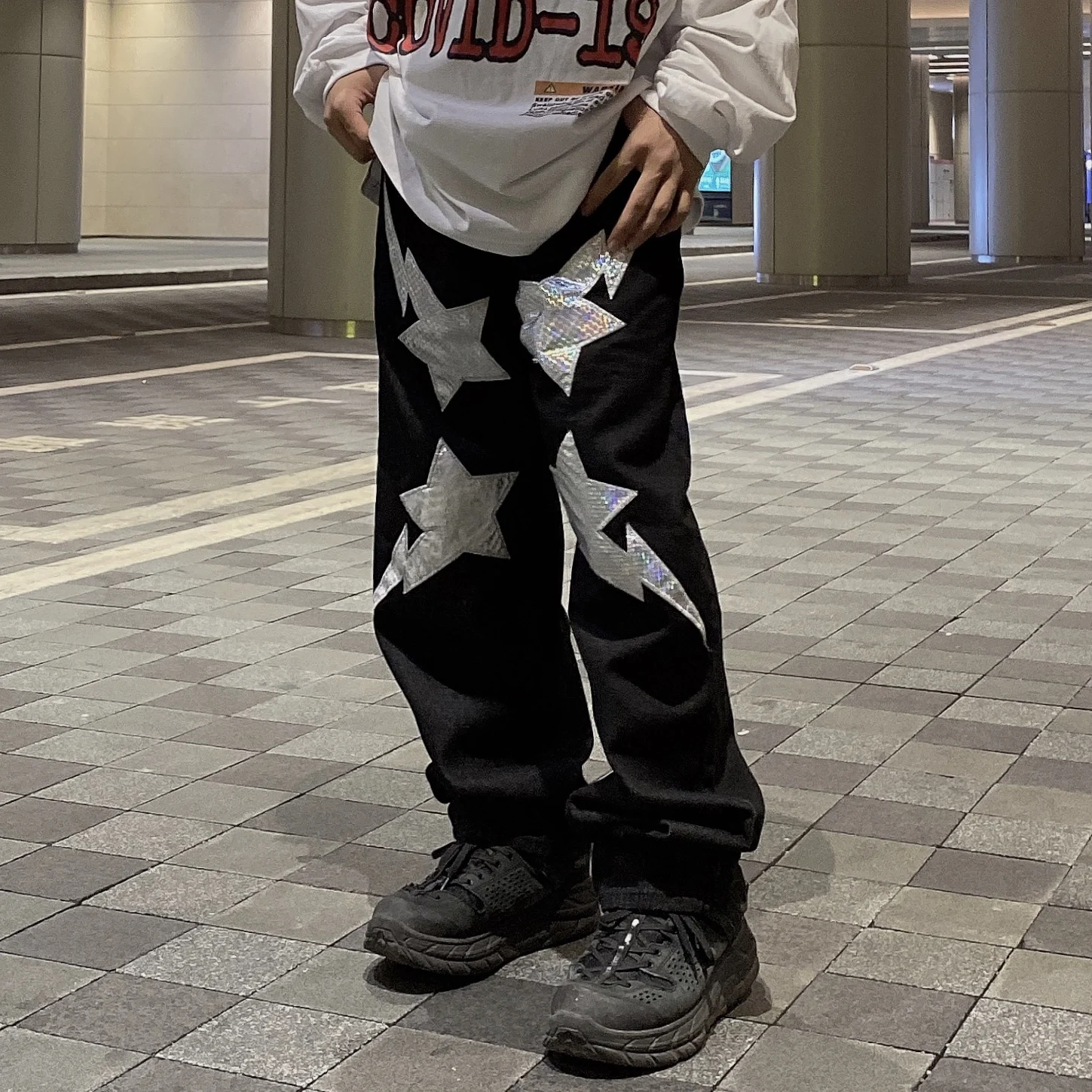 

2020 New Original National Trend Bla Denim Jeans Star Print Straight Loose Long Pants Casual Youth ular All Seasons