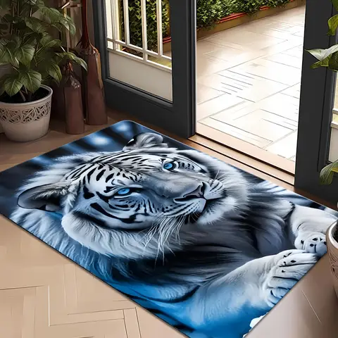 1Pc, White Tiger, Creative Pattern Round Carpet, Area Rug Hotel Living Room Bedroom Carpet Machine Washable Backing Living Room Bedroom Study Dining Room Home Office Entrance Door Indoor Decorative Carpet Floor Mat