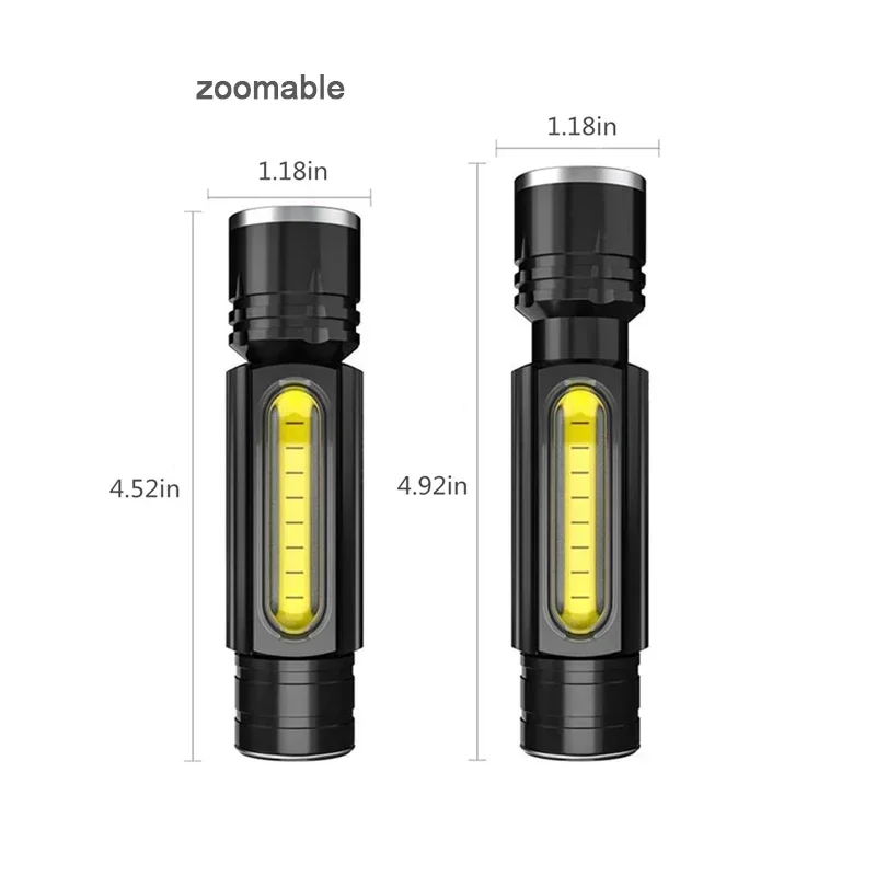 Linternas LED, mini linterna de bolsillo superbrillante con zoom de alta potencia de 300/800 lm con 4 modos para emergencias, acampadas, senderismo