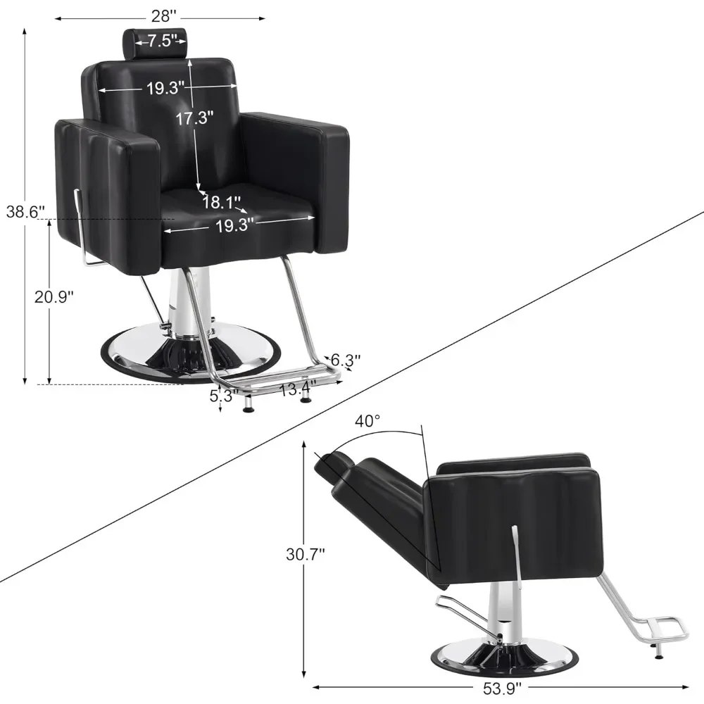 Classic Barber Chair, 440 Lbs Heavy-duty Hydraulic Pump, All Purpose Reclining Salon Chair for Hair Stylist, Home Salon