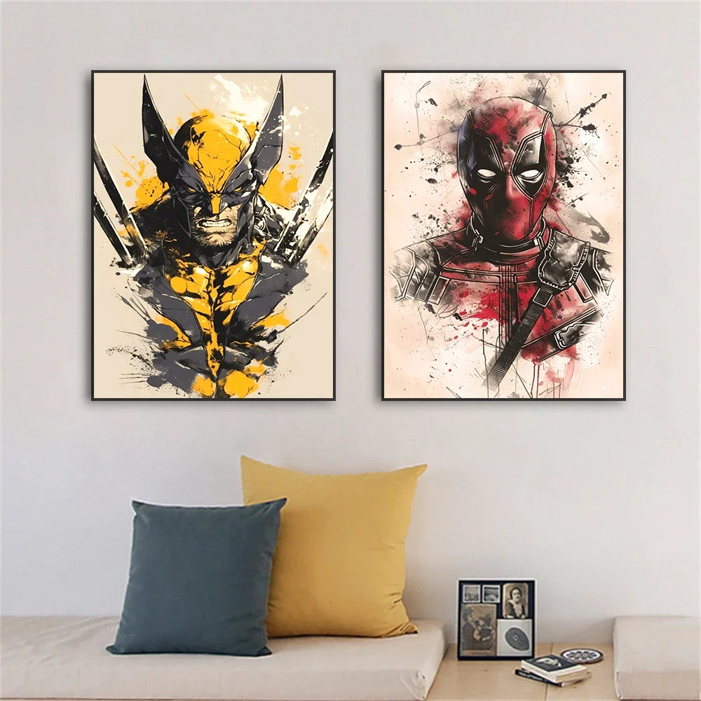 

Unframed Canvas Wall Art of Superhero Themes Poster Funny Deadpool Prints Modern Cartoon Anime Style Canvas Painting Decoration