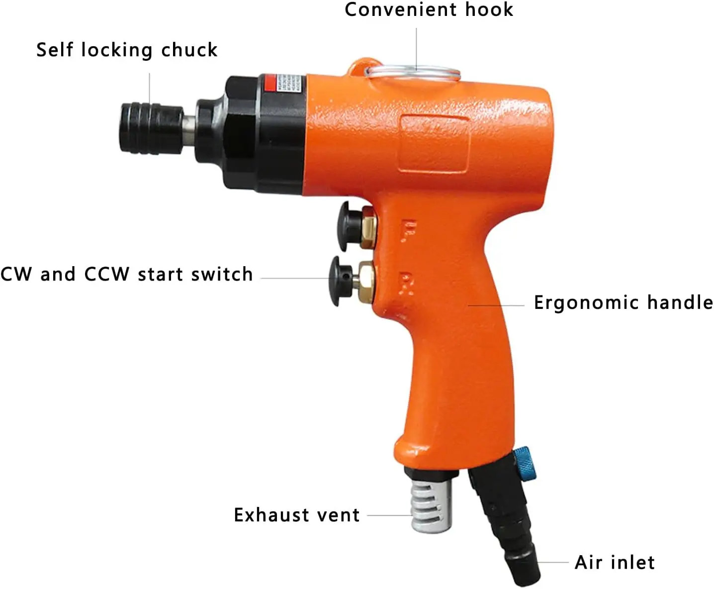 Pneumática Screwdriver Gun com Pistol Grip, Alloy Steel Screwdriver Tool, 1/4 "Air Inlet Connector, KV-805P