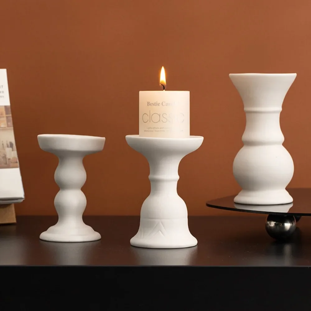 Vintage Romantic Ceramic Candle Holders Minimalist Pillar Candlestick Nordic Dining Room Wedding Home Desktop Decor