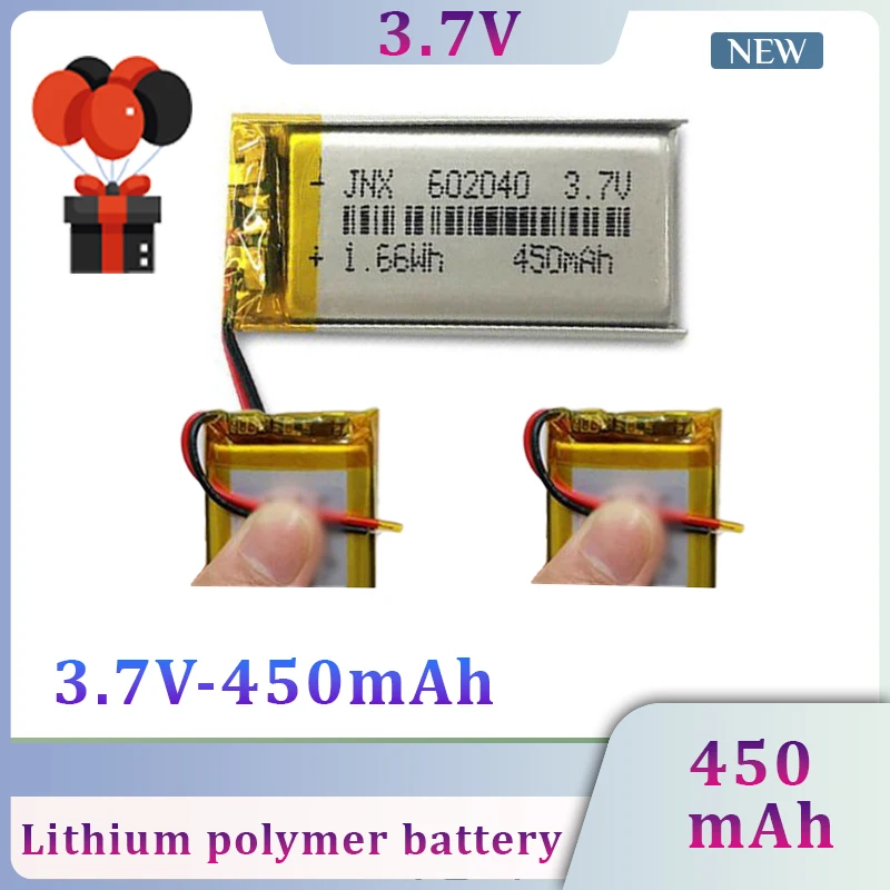 New 602040 Polymer Lithium Battery 3.7V 450mAh Suitable for Bluetooth Headset Speaker Electric Toothbrush LED Light Shoe Light