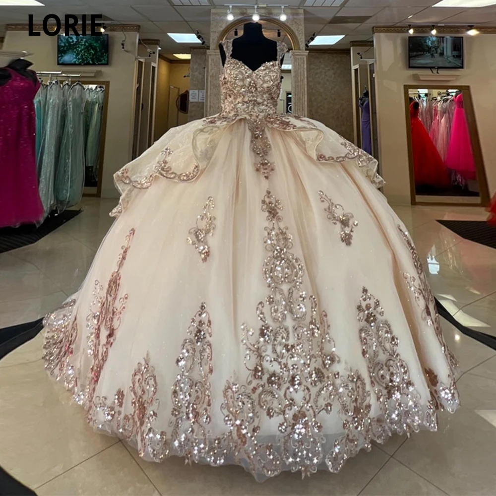 Lorie ชุดเดรสผ้าทูลเลชุดไปงานเต้นรำแบบฉัตรชุดเจ้าหญิง15 quinceanera มีสายรัดที่รัก