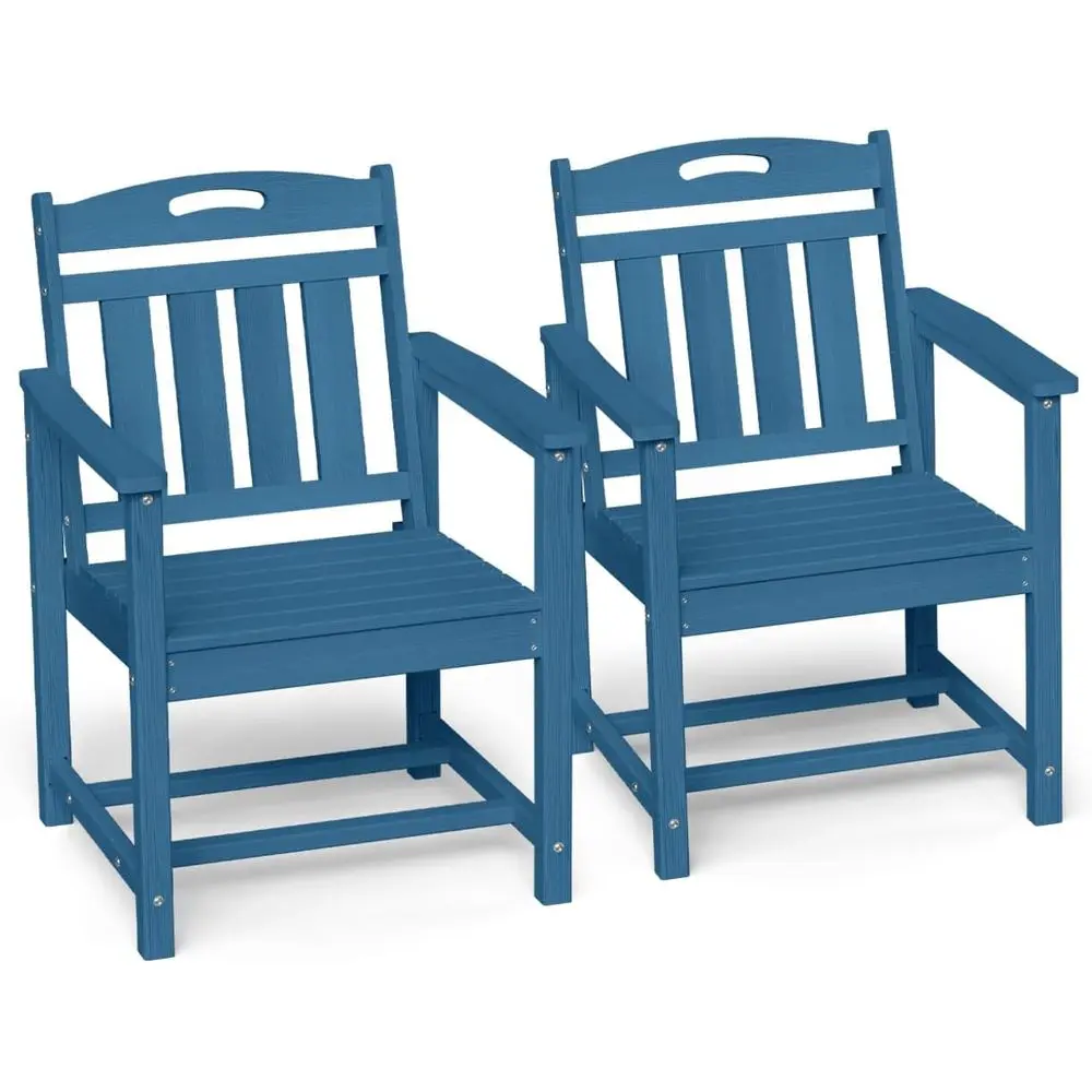 

All-Weather HDPE Patio Dining Chairs Set of 2, Navy Blue, Wide Seats for Outdoor, Garden, Lawn & Poolside