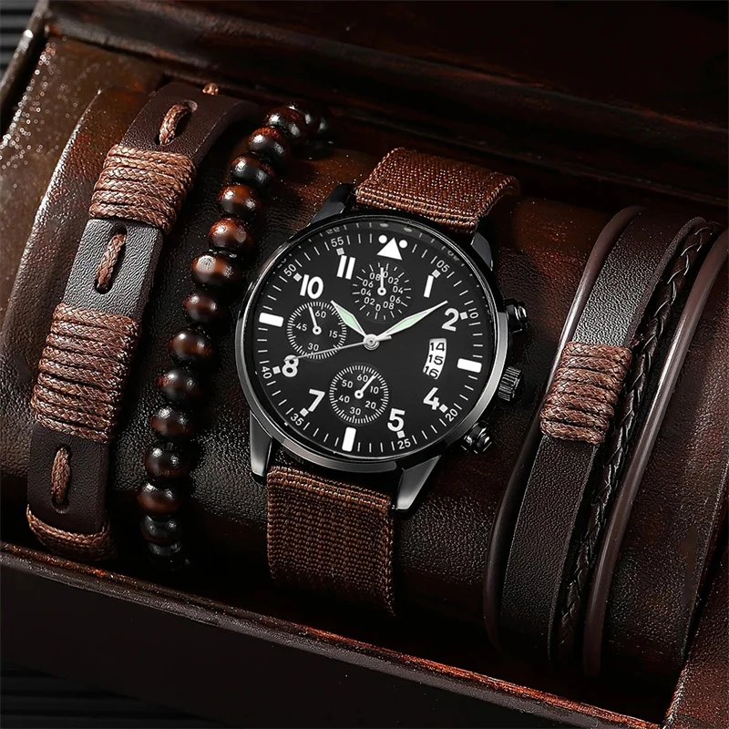 

Hot Fashion Men Watches High Quality Watch and Bracelet Set Casual Quartz Wrist Watches for Men Gift Box Set Relogio Masculino