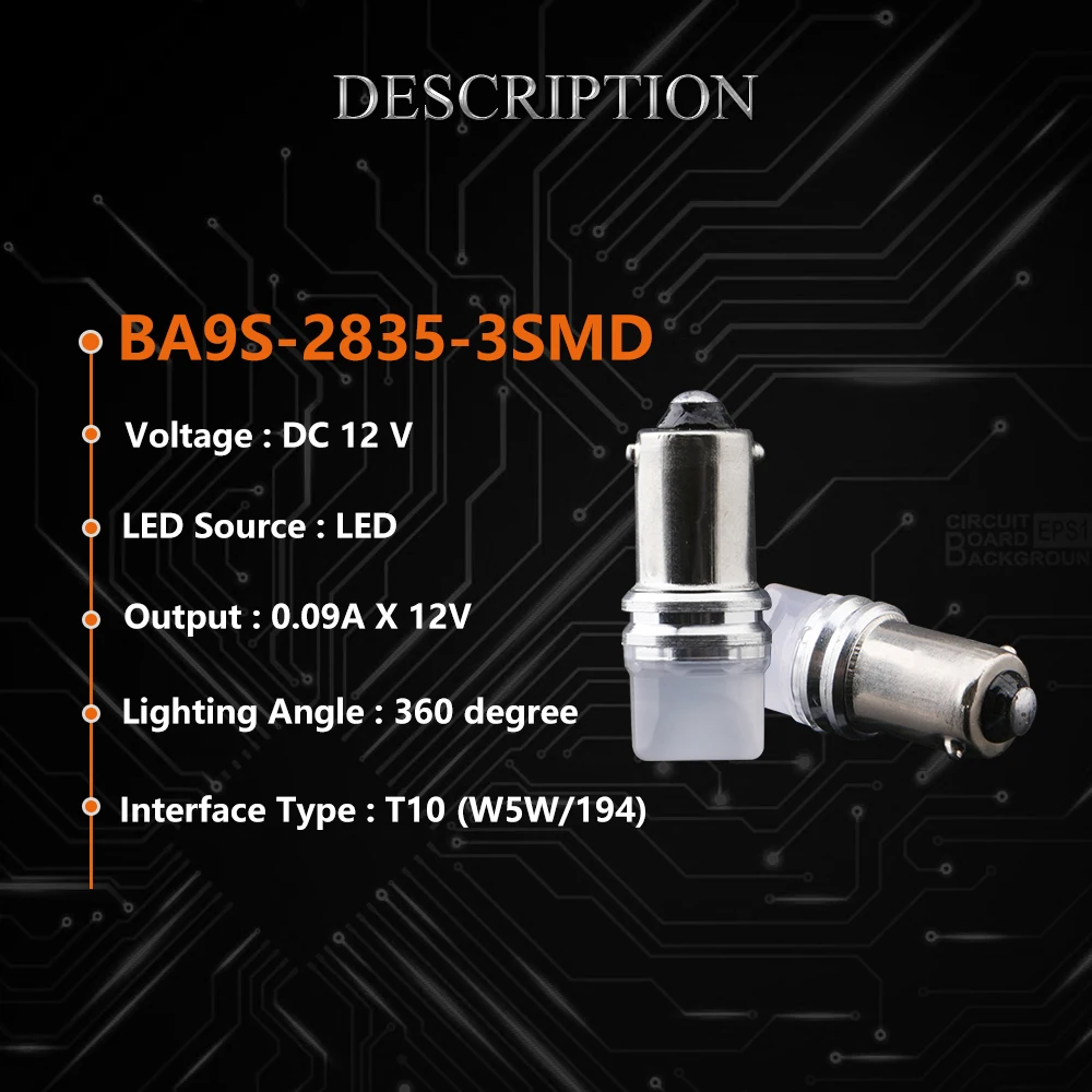 10pcs DC12V BA9S 2835 3 SMD Bulb Floodlight For Car Led Plate Map