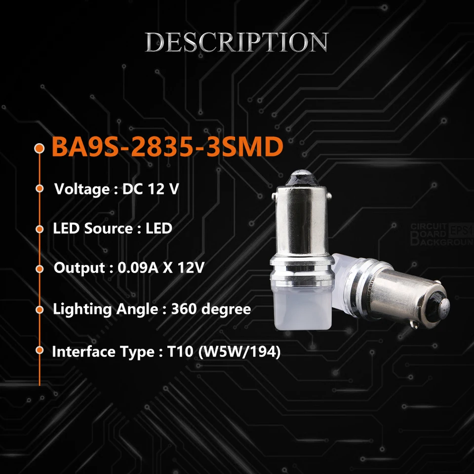 10pcs DC12V BA9S 2835 3 SMD Bulb Floodlight For Car Led Plate Map