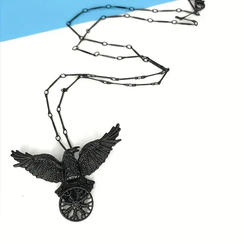Halloween Cosplay Goth Crow Necklace Gothic Jewelry Streetwear Accessories Pendants Necklaces Leather Rope collares Gift