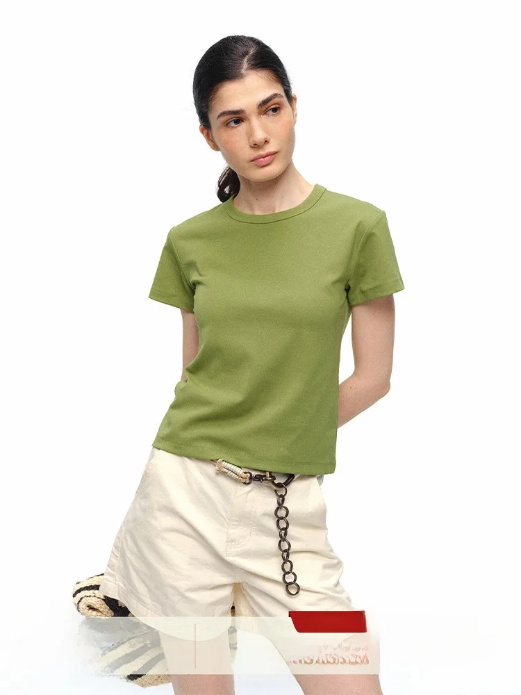 

Женская футболка Slim Fit из хлопка с круглым вырезом и коротким рукавом, базовый стиль, летняя новинка, повседневный топ в стиле Who Peach для города