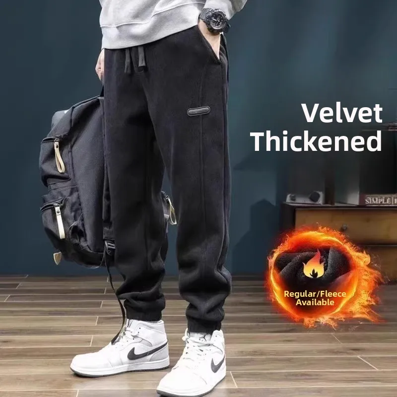 American Retro Corduroy Pants Men's Thickened Loose Casual Sweatpants Autumn Winter Elastic Waistband Breathable Polyester