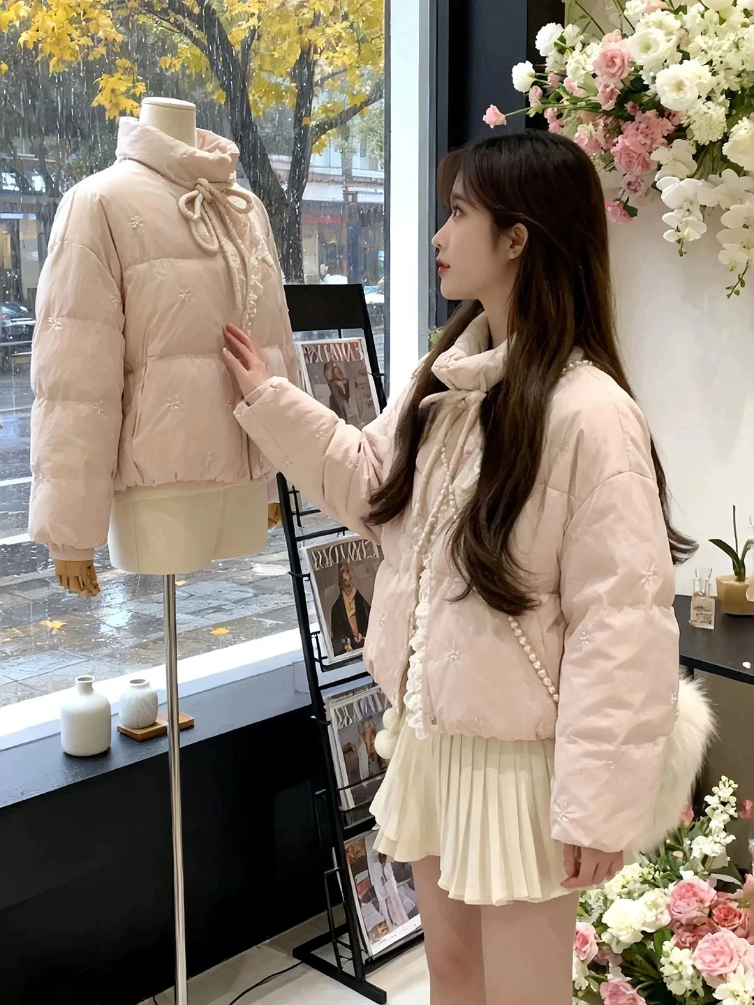 

Cute Pink ort down Jaet Women's 2025 New Winter Coat Student Lovely Warm Outerwear Thiened Polyester Fiber Coat