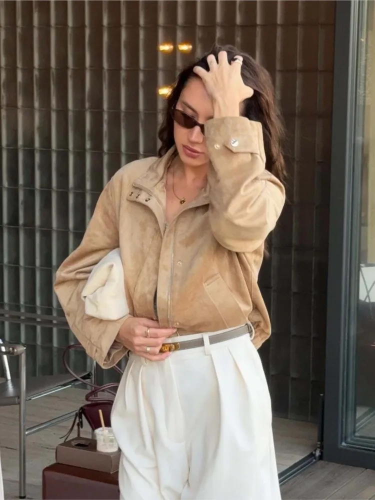 سترة نسائية كلاسيكية ذات ياقة ثابتة معطف بأكمام طويلة وأزرار للأسفل للسيدات لخريف 2025 ملابس خارجية أنيقة جديدة للمكتب في الشارع