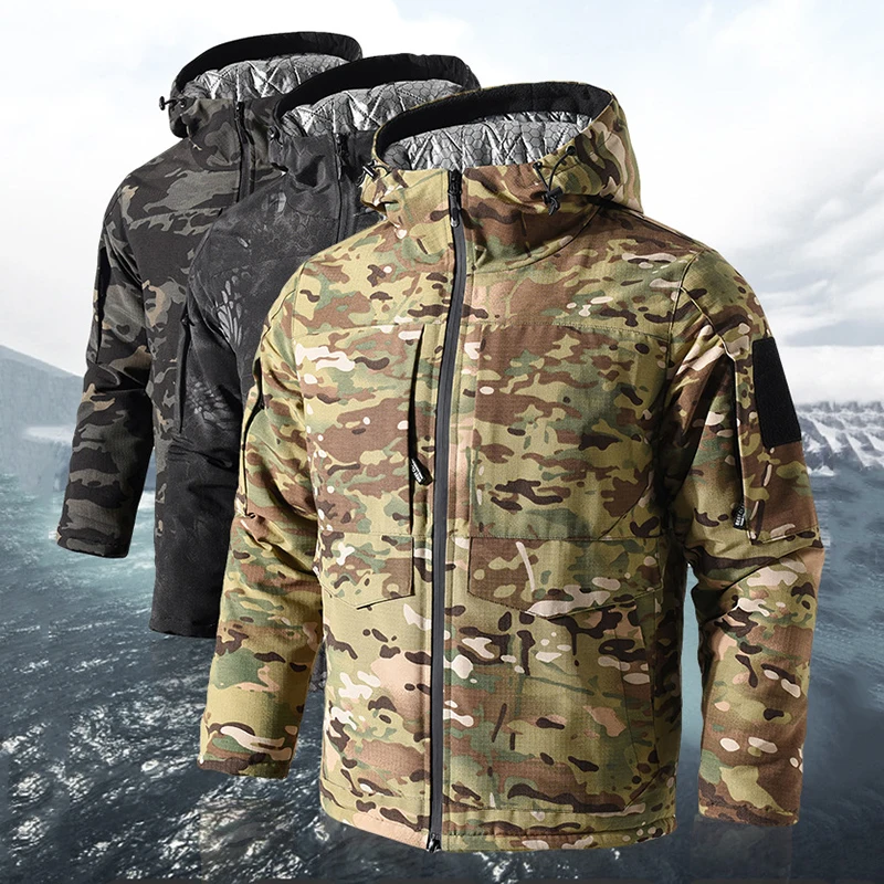 Winter Men's Outdoor Windproof Coat Tactical Fleece Hooded Parka Jacket Camouflage Cotton Padded Thermal Parkas Windbreaker Coat