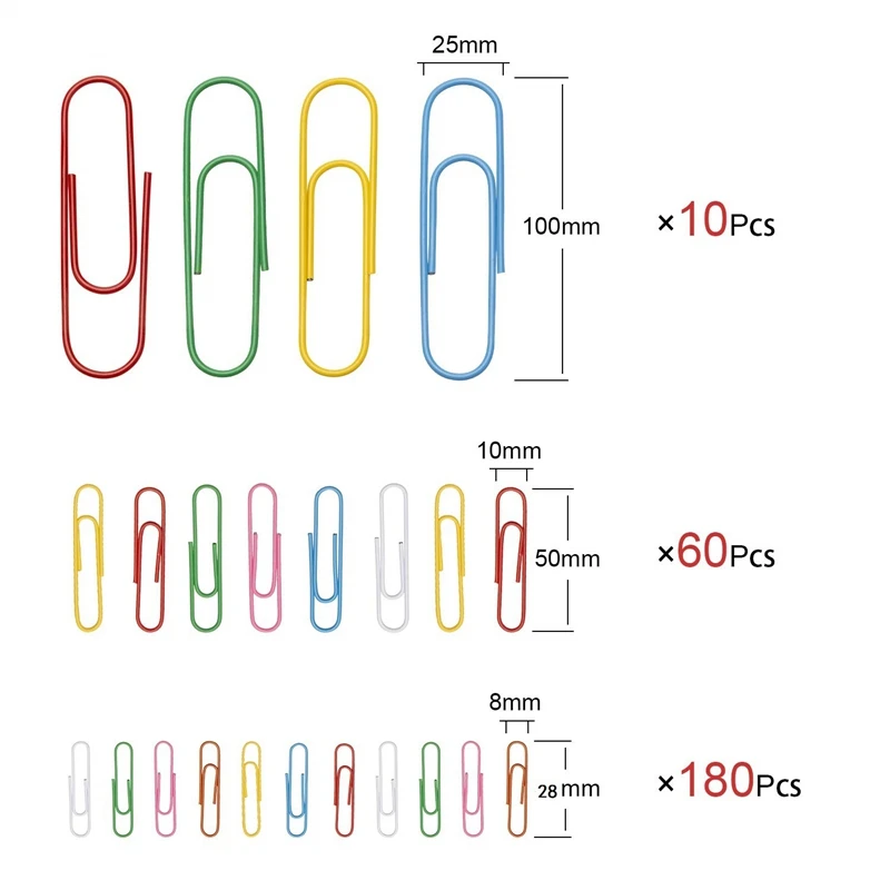 Imagem -05 - Clipes de Papel com Caixa Plástica Clipes de Papel Grandes Revestidos Paperclips Ótimo para Escritório Organização de Documentos Escolares 250 Pcs