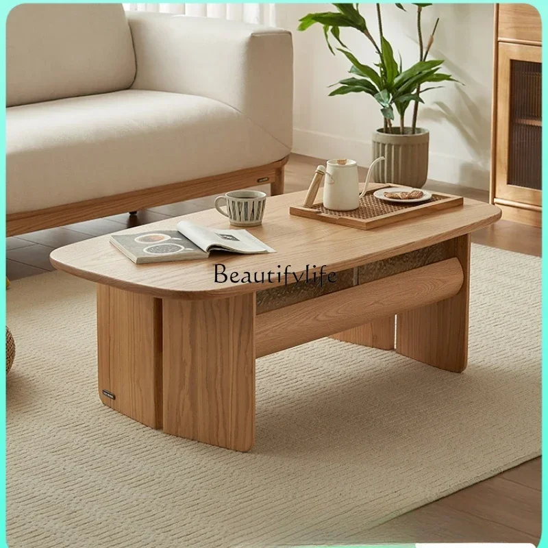 Oak solid wood coffee table living room household tea table 2024 new small apartment